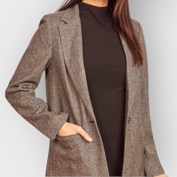 Reformation Camley Wool Blend Blazer Coat M Gray Herringbone Academia Chic - Picture 6 of 11